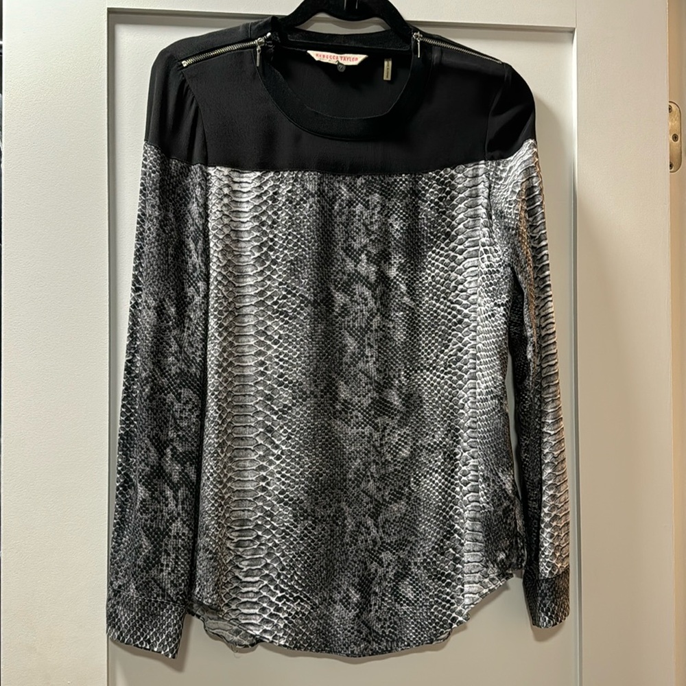 Rebecca Taylor shoulder zip mix media blouse size 4